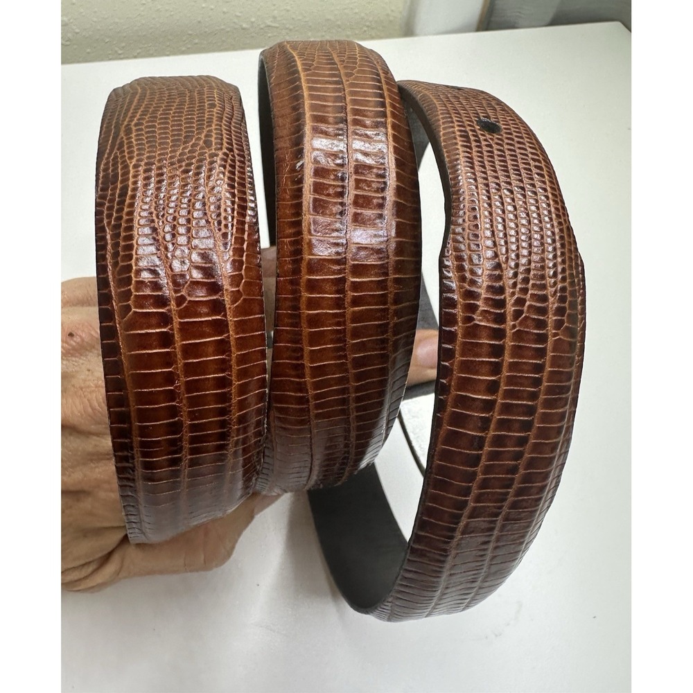 Remo Tulliani Mens Size 44 Genuine Leather Belt Brown Textured Lizard - Picture 6 of 15